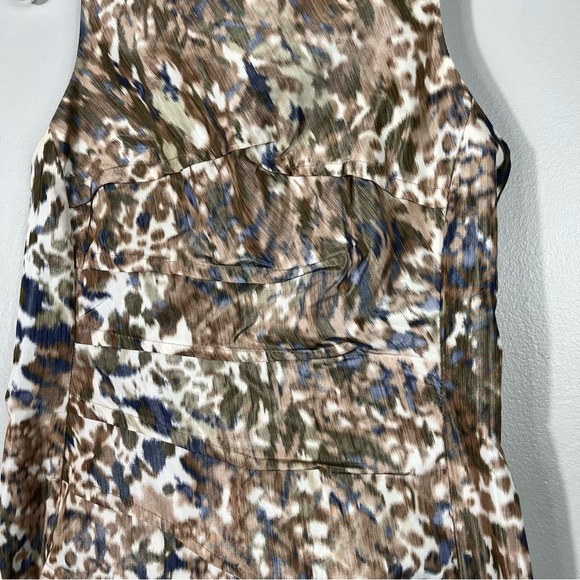 Peruvian Connection Brown Dot Print Sleeveless Ruched Shift Dress Size 6 Office - Picture 2 of 5